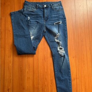 SHEIN Blue Distressed Skinny Jeans